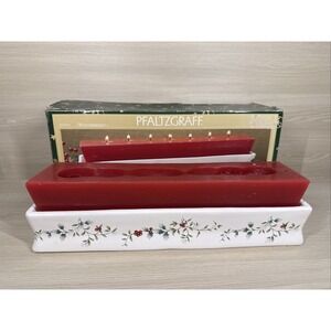 Pfaltzgraff Winterberry Red Brick Candle 7 Light Wick 16" Ceramic Base In‎ Box